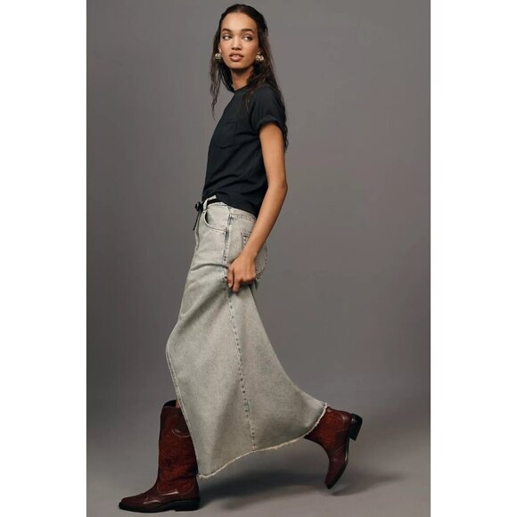 Anthropologie The Madi Front-Slit Denim Skirt by Pilcro 16 - Picture 3 of 5